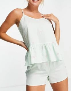 Y.A.S Exclusive Embroidered Palm Cami Top And Flutter Short Pyjama Set In Mint For Women Mint Green -Women's Y.A.S Sales Shop unnamed file 2879