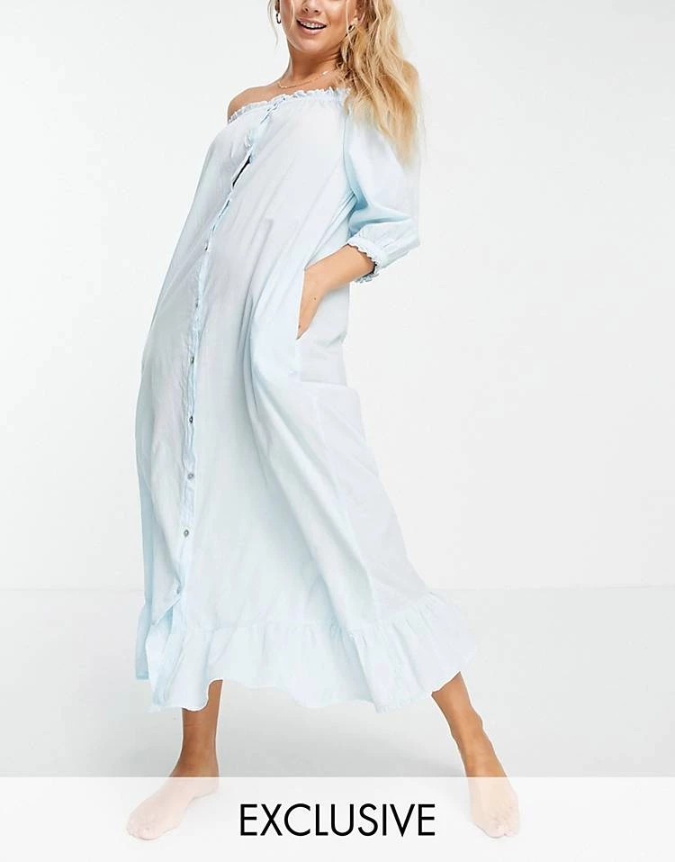 Y.A.S Exclusive Sleep Dress With Frill Hem In Blue For Women 2 Y.A.S Exclusive Sleep Dress With Frill Hem In Blue For Women