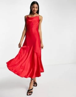 Y.A.S Bridesmaid Cowl Neck Slip Midi Dress In Red For Women -Women's Y.A.S Sales Shop unnamed file 292