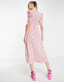 Y.A.S Bridesmaid Ruched Sleeve Wrap Midi Dress In Pink & Red Floral For Women -Women's Y.A.S Sales Shop unnamed file 296