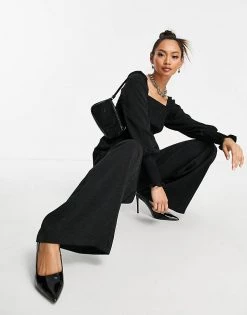 Y.A.S Long Sleeve Jumpsuit With Square Neck In Black For Women