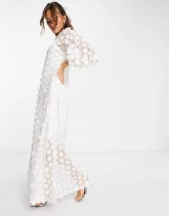 Y.A.S Bridal Aplique Maxi Dress With 3D Flower In White For Women Star White -Women's Y.A.S Sales Shop unnamed file 318