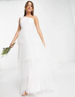 Y.A.S Bridal Tiered One Shoulder Dress In White For Women Star White