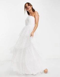 Y.A.S Bridal Tiered One Shoulder Dress In White For Women Star White -Women's Y.A.S Sales Shop unnamed file 327