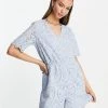 Y.A.S Organic Cotton Broderie Playsuit In Pale Blue For Women -Women's Y.A.S Sales Shop unnamed file 35