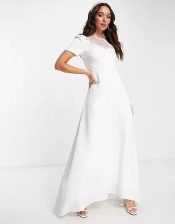 Y.A.S Bridal Mesh Front Dress With Train In White For Women Antique White -Women's Y.A.S Sales Shop unnamed file 358