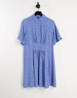 Y.A.S Kimono Sleeve Mini Shirt Dress In Blue Floral Print For Women