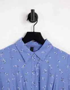 Y.A.S Kimono Sleeve Mini Shirt Dress In Blue Floral Print For Women -Women's Y.A.S Sales Shop unnamed file 367