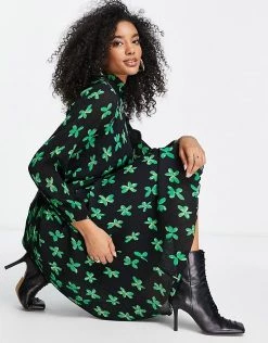 Y.A.S Plisse Midi Dress In Green Floral Print For Women -Women's Y.A.S Sales Shop unnamed file 383