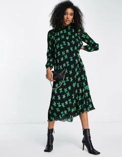 Y.A.S Plisse Midi Dress In Green Floral Print For Women -Women's Y.A.S Sales Shop unnamed file 384