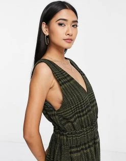 Y.A.S Check Pinafore Dress In Olive Check For Women -Women's Y.A.S Sales Shop unnamed file 387