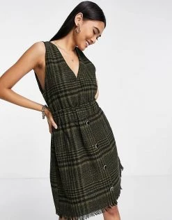 Y.A.S Check Pinafore Dress In Olive Check For Women -Women's Y.A.S Sales Shop unnamed file 388