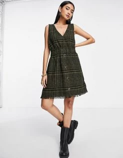 Y.A.S Check Pinafore Dress In Olive Check For Women -Women's Y.A.S Sales Shop unnamed file 389