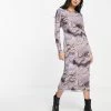 Y.A.S Mesh Swirl Print Midi Dress In Grey For Women 2 Y.A.S Mesh Swirl Print Midi Dress In Grey For Women -Women's Y.A.S Sales Shop unnamed file 390