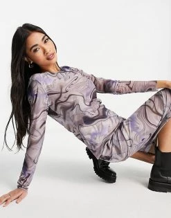 Y.A.S Mesh Swirl Print Midi Dress In Grey For Women -Women's Y.A.S Sales Shop unnamed file 393