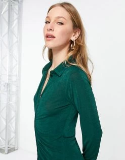 Y.A.S Ruched Front Mini Shirt Dress In Forest Green For Women 9 Y.A.S Ruched Front Mini Shirt Dress In Forest Green For Women -Women's Y.A.S Sales Shop unnamed file 397