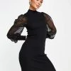 Y.A.S Knitted Mini Dress With Sheer Sleeves In Black For Women 1 Y.A.S Knitted Mini Dress With Sheer Sleeves In Black For Women -Women's Y.A.S Sales Shop unnamed file 405