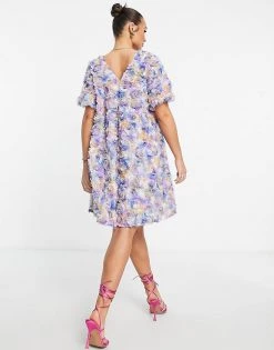 Y.A.S Applique V-neck Mini Dress In Blue & Pink Floral For Women -Women's Y.A.S Sales Shop unnamed file 423