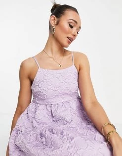 Y.A.S Jacquard Tiered Midi Dress In Pale Lilac For Women -Women's Y.A.S Sales Shop unnamed file 427
