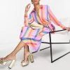 Y.A.S Wrap Tie Waist Midi Dress In Candy Stripe For Women Multi Stripe