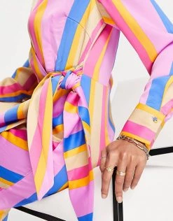 Y.A.S Wrap Tie Waist Midi Dress In Candy Stripe For Women Multi Stripe -Women's Y.A.S Sales Shop unnamed file 433