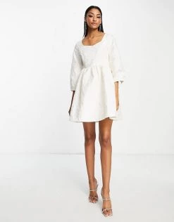 Y.A.S Bridal Jacquard Mini Dress In Cream For Women Antique White -Women's Y.A.S Sales Shop unnamed file 443