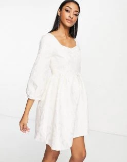 Y.A.S Bridal Jacquard Mini Dress In Cream For Women Antique White -Women's Y.A.S Sales Shop unnamed file 444