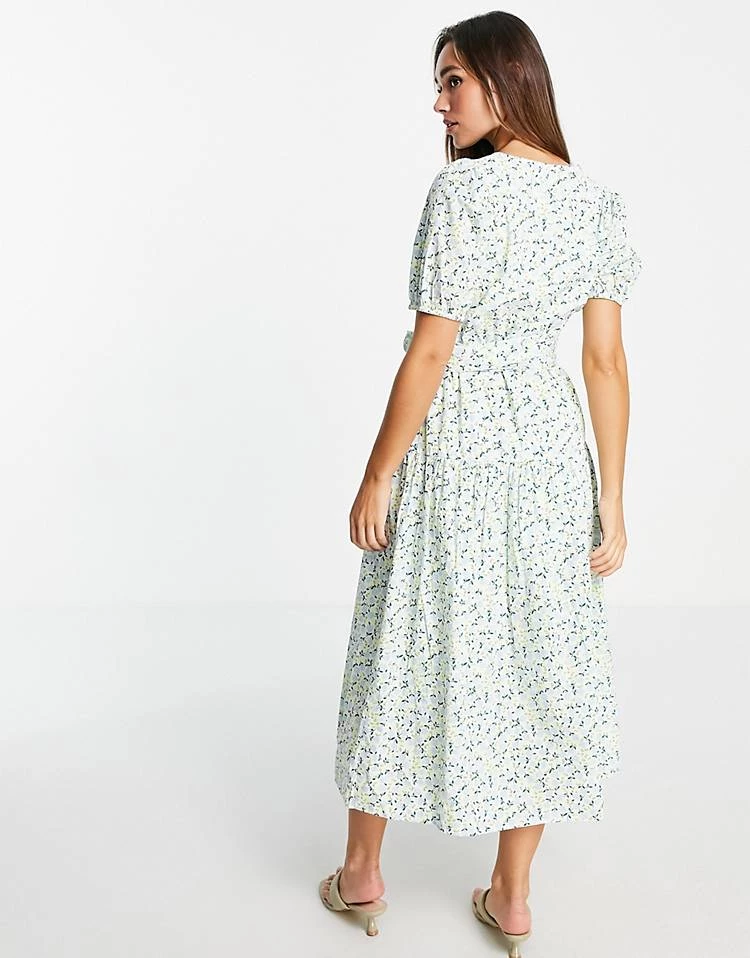 Y.A.S Organic Cotton Tie Waist Midi Dress In Mint Floral For Women Multi 4 Y.A.S Organic Cotton Tie Waist Midi Dress In Mint Floral For Women Multi - Image 2