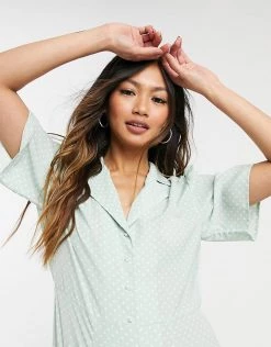 Y.A.S. Button Front Wide Leg Jumpsuit In Sage For Women -Women's Y.A.S Sales Shop unnamed file 47