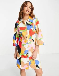 Y.A.S Button Down Mini Dress In Multi Print For Women