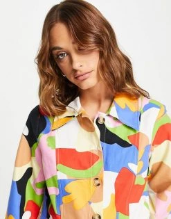 Y.A.S Button Down Mini Dress In Multi Print For Women -Women's Y.A.S Sales Shop unnamed file 473