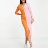 Y.A.S Knitted Button Through Spliced Dress In Pink For Women Apia Mix -Women's Y.A.S Sales Shop unnamed file 480