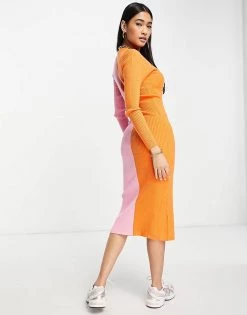Y.A.S Knitted Button Through Spliced Dress In Pink For Women Apia Mix -Women's Y.A.S Sales Shop unnamed file 482
