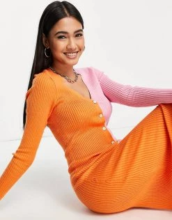 Y.A.S Knitted Button Through Spliced Dress In Pink For Women Apia Mix -Women's Y.A.S Sales Shop unnamed file 483