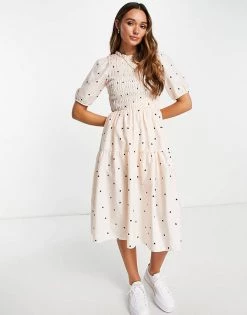 Y.A.S Shirred Dress With Embroidered Love Hearts In Cream For Women Cream Print -Women's Y.A.S Sales Shop unnamed file 488