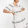 Y.A.S Puff Sleeve Embroidered Mini Dress In White Polka Dot For Women -Women's Y.A.S Sales Shop unnamed file 50