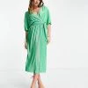 Y.A.S Recycled Plisse Wrap Midi Dress In Green For Women Mid Green -Women's Y.A.S Sales Shop unnamed file 500