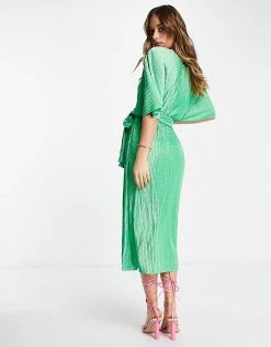 Y.A.S Recycled Plisse Wrap Midi Dress In Green For Women Mid Green -Women's Y.A.S Sales Shop unnamed file 502