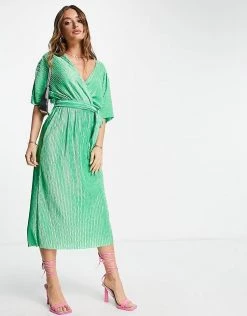 Y.A.S Recycled Plisse Wrap Midi Dress In Green For Women Mid Green -Women's Y.A.S Sales Shop unnamed file 503