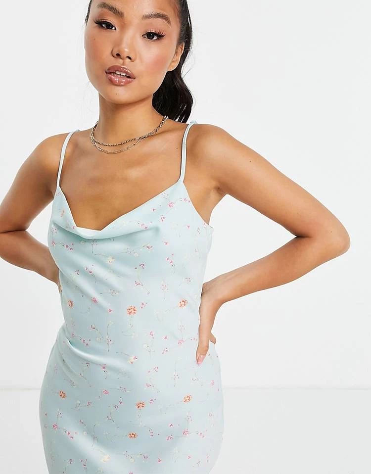 Y.A.S Petite Midi Cami Dress In Blue Ditsy Floral For Women 6 Y.A.S Petite Midi Cami Dress In Blue Ditsy Floral For Women - Image 4