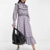Y.A.S Check Dress With Collar Detail And Frill Hem In Purple For Women Purple Check -Women's Y.A.S Sales Shop unnamed file 525