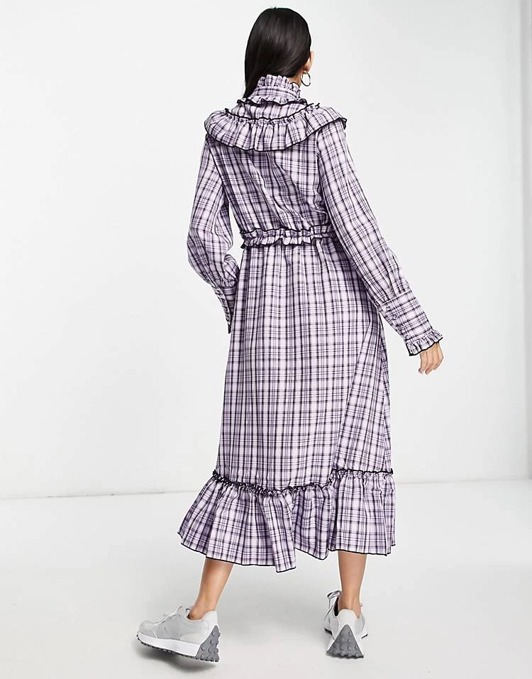 Y.A.S Check Dress With Collar Detail And Frill Hem In Purple For Women Purple Check 4 Y.A.S Check Dress With Collar Detail And Frill Hem In Purple For Women Purple Check - Image 2