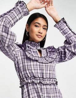 Y.A.S Check Dress With Collar Detail And Frill Hem In Purple For Women Purple Check 9 Y.A.S Check Dress With Collar Detail And Frill Hem In Purple For Women Purple Check -Women's Y.A.S Sales Shop unnamed file 527