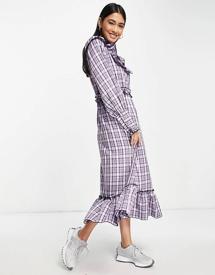 Y.A.S Check Dress With Collar Detail And Frill Hem In Purple For Women Purple Check 6 Y.A.S Check Dress With Collar Detail And Frill Hem In Purple For Women Purple Check - Image 4