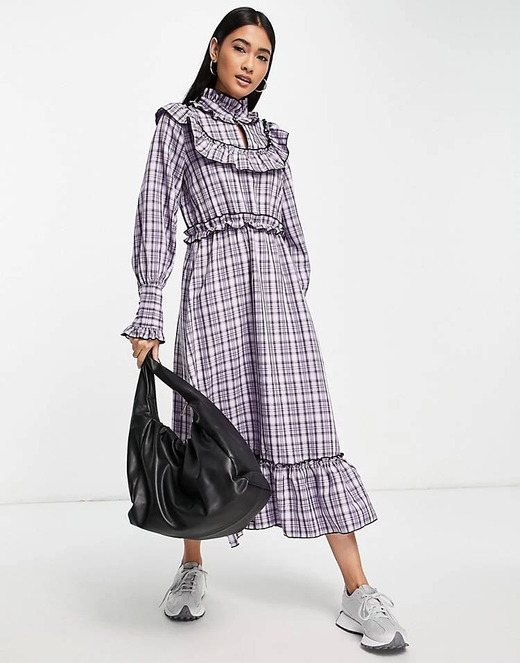 Y.A.S Check Dress With Collar Detail And Frill Hem In Purple For Women Purple Check 7 Y.A.S Check Dress With Collar Detail And Frill Hem In Purple For Women Purple Check - Image 5