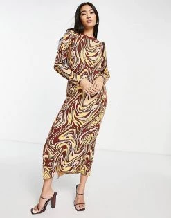 Y.A.S Knitted Midi Dress In Brown Swirl Print For Women -Women's Y.A.S Sales Shop unnamed file 534