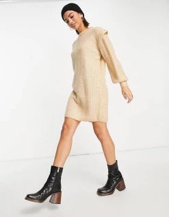 Y.A.S Shoulder Detail Knitted Dress In Beige For Women -Women's Y.A.S Sales Shop unnamed file 544