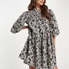 Y.A.S Organic Cotton Puff Sleeve Mini Dress In Mono Floral Print For Women A12 1col Lopa Aop -Women's Y.A.S Sales Shop unnamed file 555