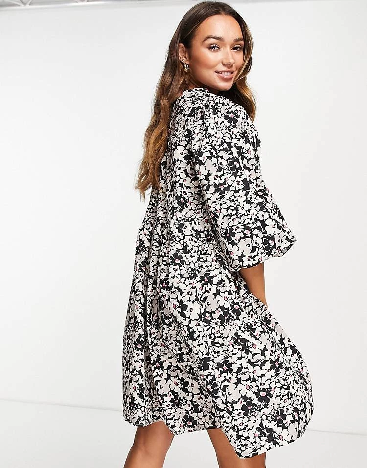 Y.A.S Organic Cotton Puff Sleeve Mini Dress In Mono Floral Print For Women A12 1col Lopa Aop 4 Y.A.S Organic Cotton Puff Sleeve Mini Dress In Mono Floral Print For Women A12 1col Lopa Aop - Image 2