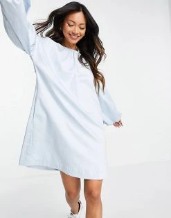 Y.A.S Cotton Smock Dress With Exaggerated Balloon Sleeve In Blue For Women Cashmere Blue -Women's Y.A.S Sales Shop unnamed file 564